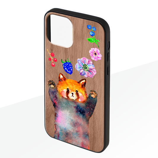 ようこ ウッドiPhoneケース(UVプリント)【レッサーパンダとお花】