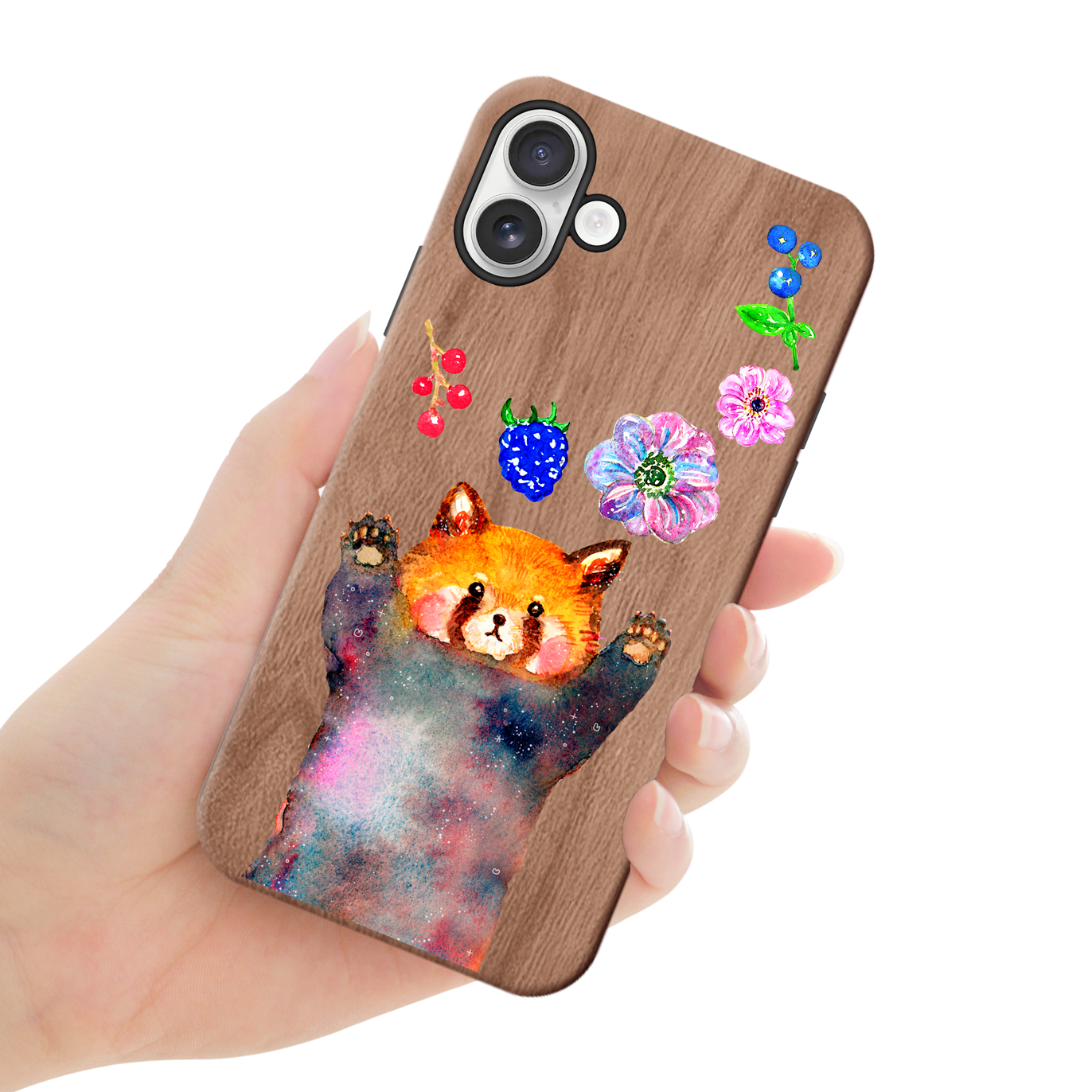 ようこ ウッドiPhoneケース(UVプリント)【レッサーパンダとお花】