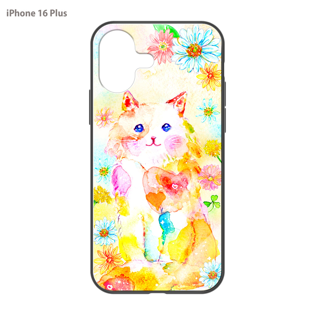 ようこ ガラスiPhoneケース【にじいろ猫とお花】