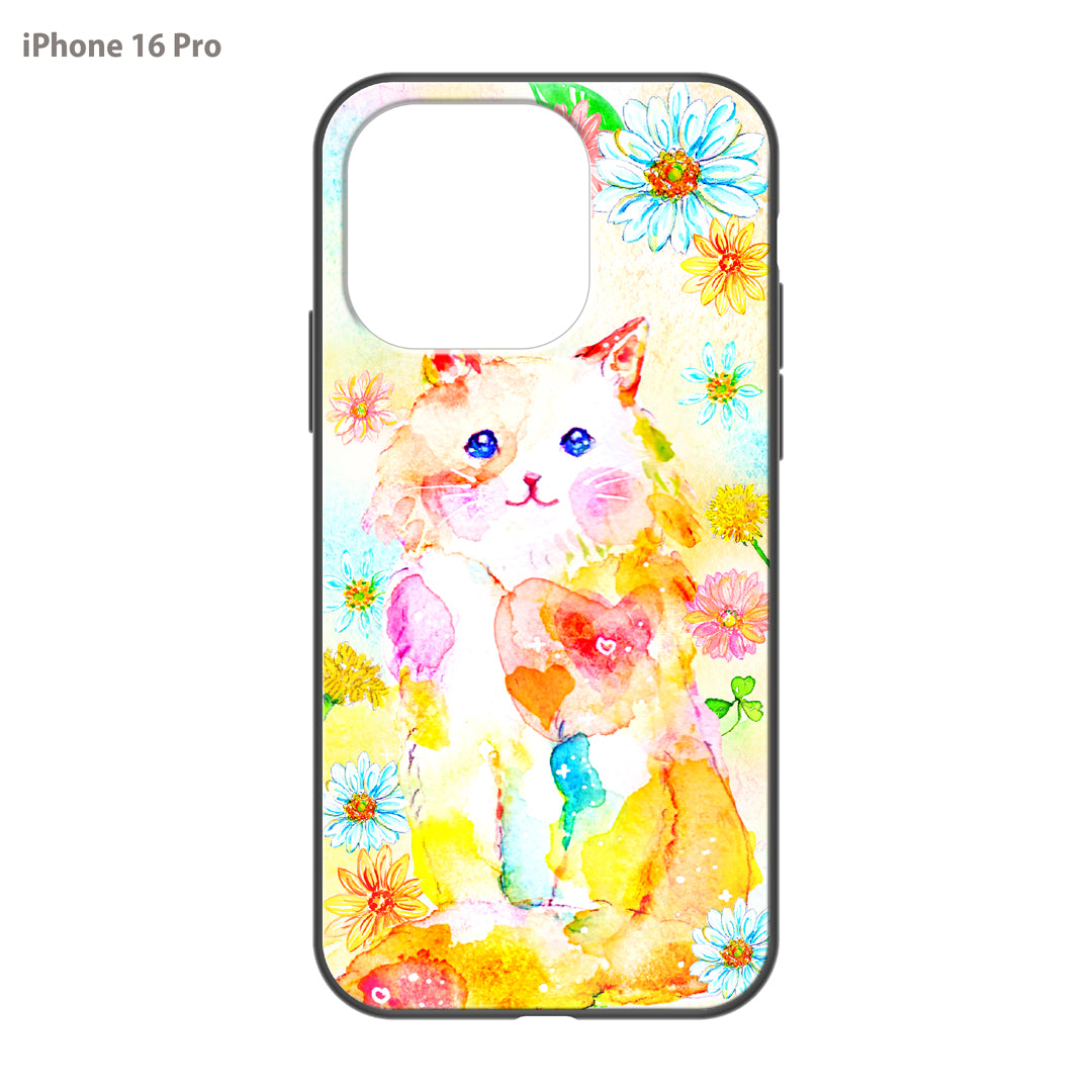 ようこ ガラスiPhoneケース【にじいろ猫とお花】