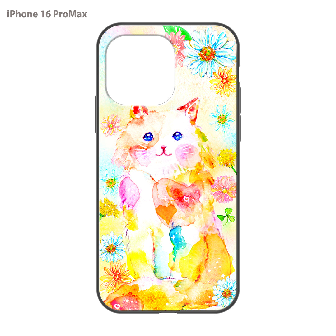 ようこ ガラスiPhoneケース【にじいろ猫とお花】