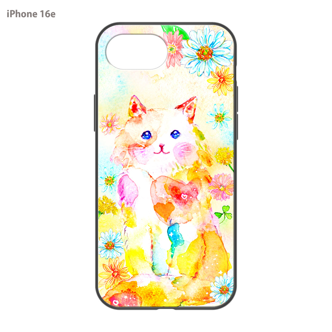 ようこ ガラスiPhoneケース【にじいろ猫とお花】