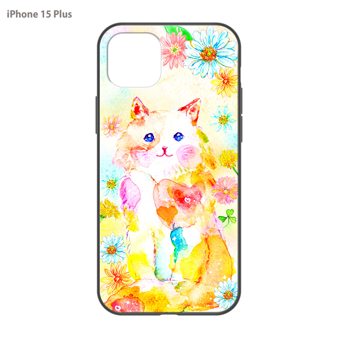 ようこ ガラスiPhoneケース【にじいろ猫とお花】