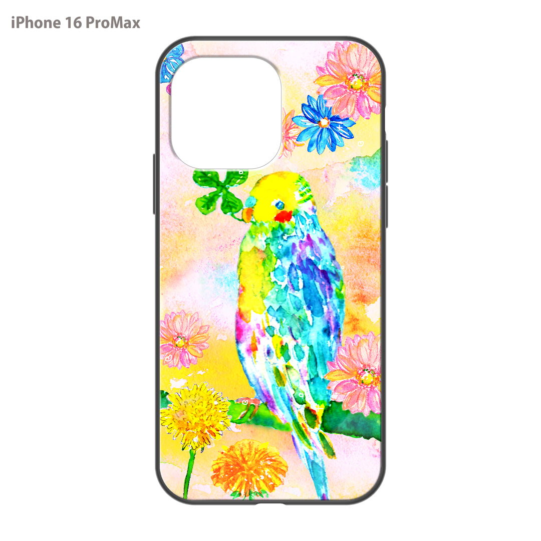 ようこ ガラスiPhoneケース【虹色の鳥とお花】