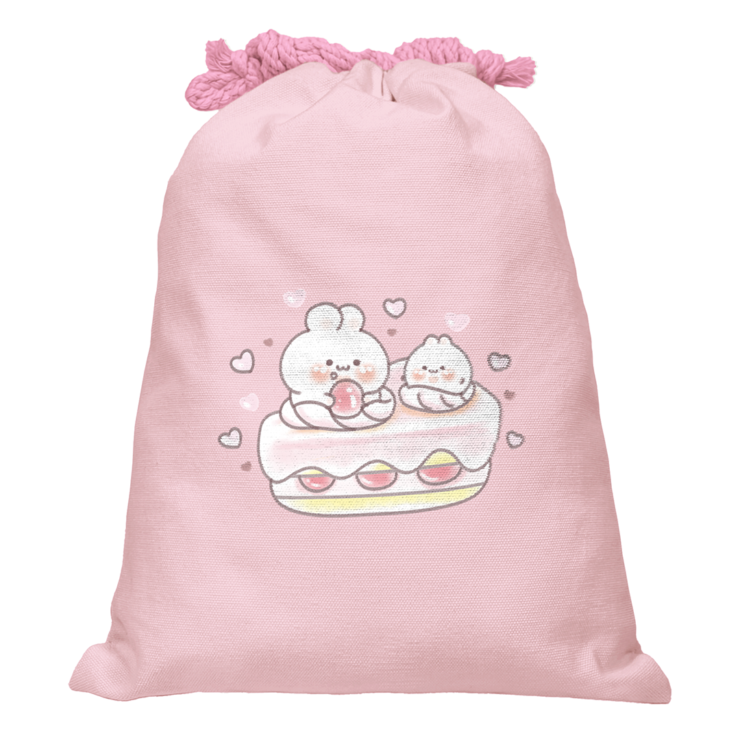 うさぎ イラスト巾着【苺ケーキとうさぎ】
