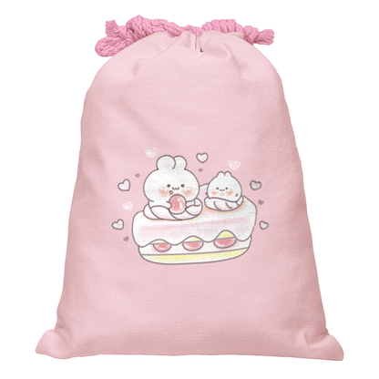 うさぎ イラスト巾着【苺ケーキとうさぎ】