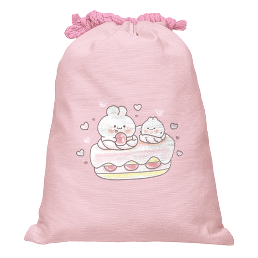 うさぎ イラスト巾着【苺ケーキとうさぎ】