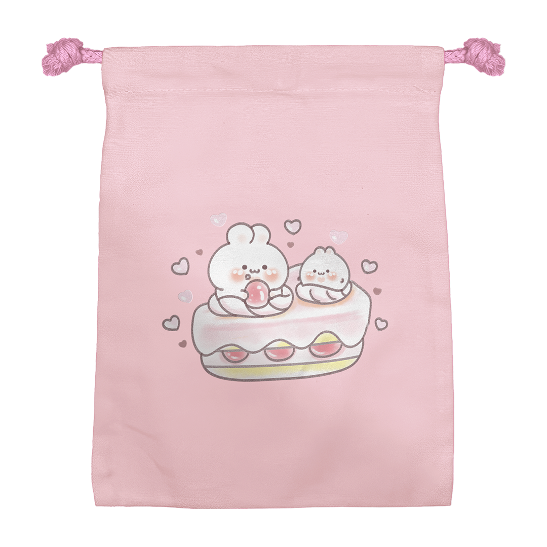 うさぎ イラスト巾着【苺ケーキとうさぎ】