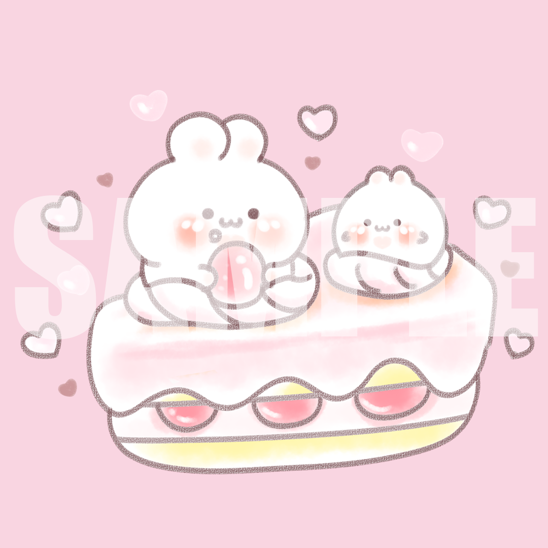 うさぎ イラスト巾着【苺ケーキとうさぎ】