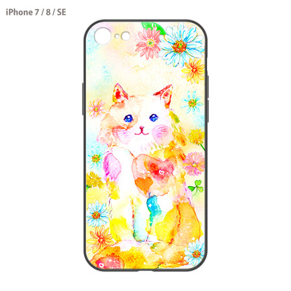 ようこ ガラスiPhoneケース【にじいろ猫とお花】