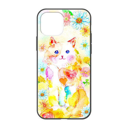 ようこ ガラスiPhoneケース【にじいろ猫とお花】