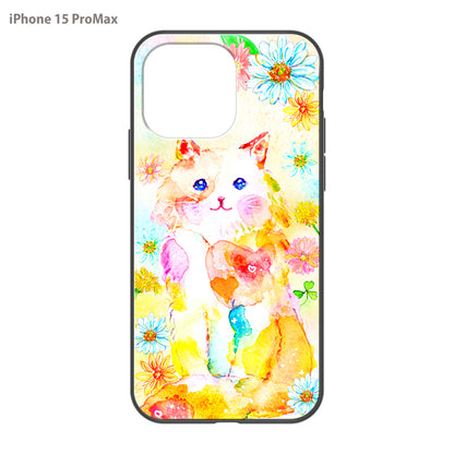 ようこ ガラスiPhoneケース【にじいろ猫とお花】