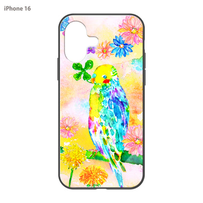 ようこ ガラスiPhoneケース【虹色の鳥とお花】