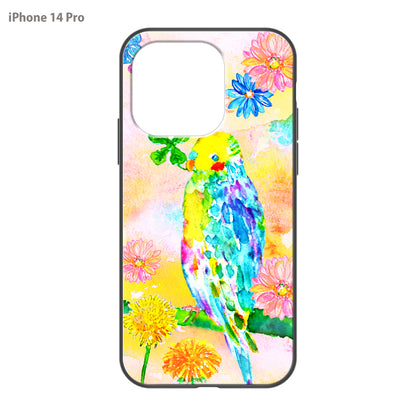 ようこ ガラスiPhoneケース【虹色の鳥とお花】