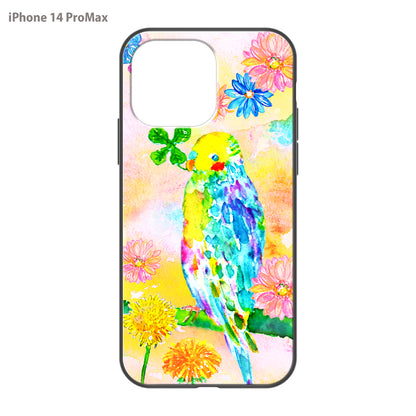 ようこ ガラスiPhoneケース【虹色の鳥とお花】