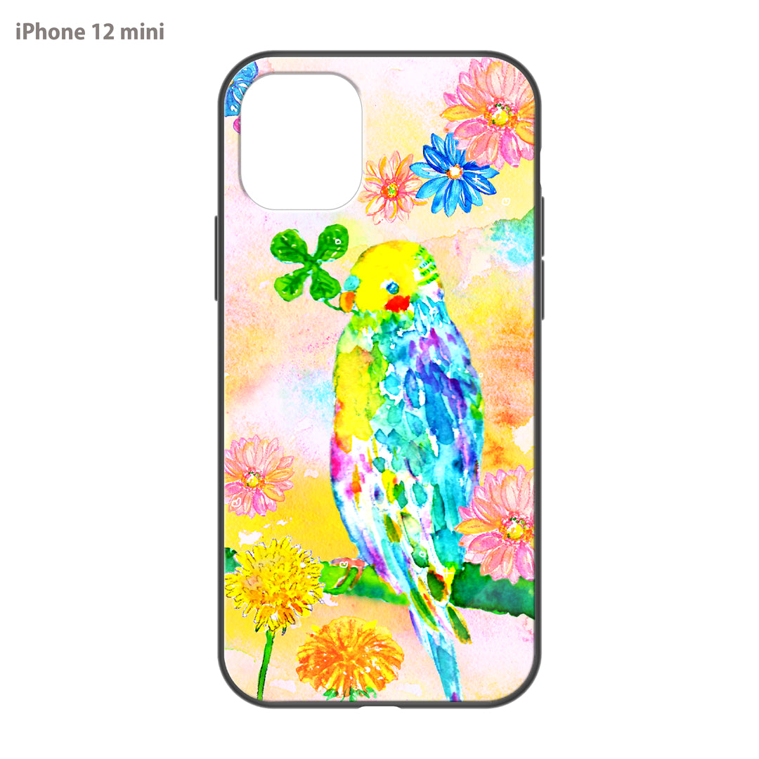 ようこ ガラスiPhoneケース【虹色の鳥とお花】