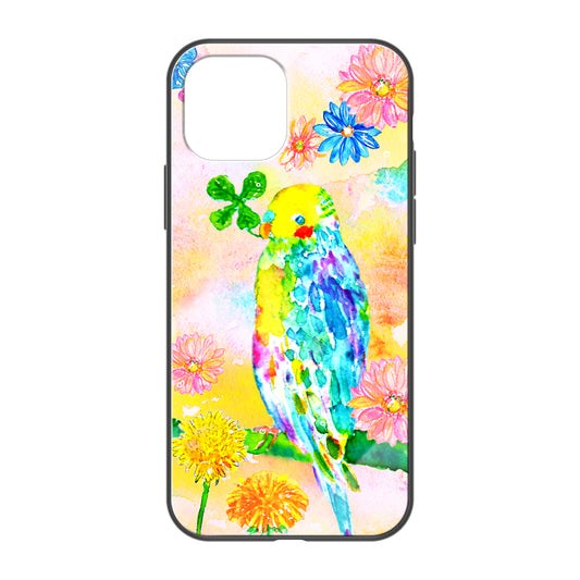 ようこ ガラスiPhoneケース【虹色の鳥とお花】