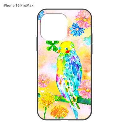 ようこ ガラスiPhoneケース【虹色の鳥とお花】