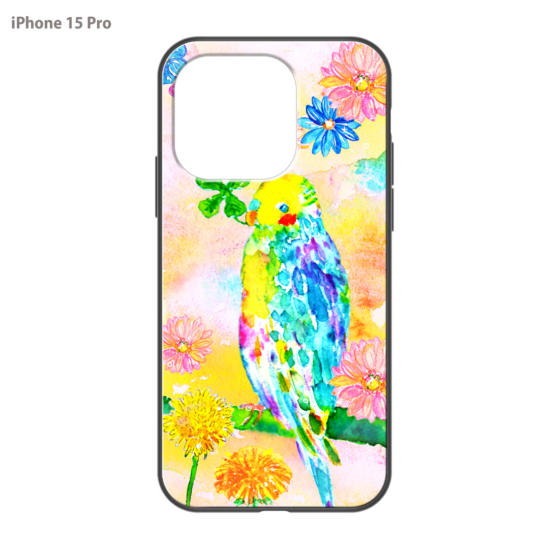ようこ ガラスiPhoneケース【虹色の鳥とお花】