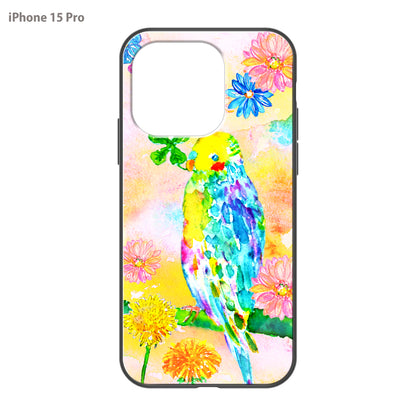 ようこ ガラスiPhoneケース【虹色の鳥とお花】